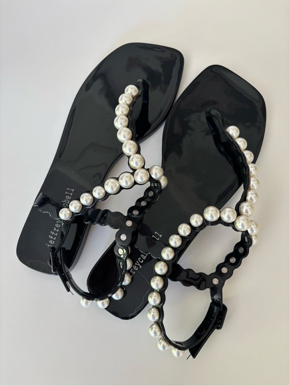Jeffrey Campbell Black Jelly Sandals with Pearl Trim